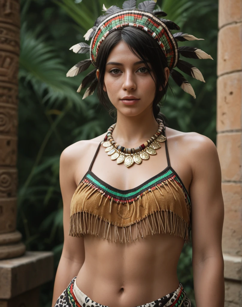 1 girl, hot, sensual, a Amazon (((Warrior girl wearing a primitive indigenous combat clothes))) , blue and red Macaw feather ,maximum quality、ultra-detalhado, natural、(Brasileiro:1. 3)、(Brazilian girl:1.4), big , Camel toes, looking at the camera, Felicidade, hot athletic slim Body, big , pretty face. Forest with rock background.