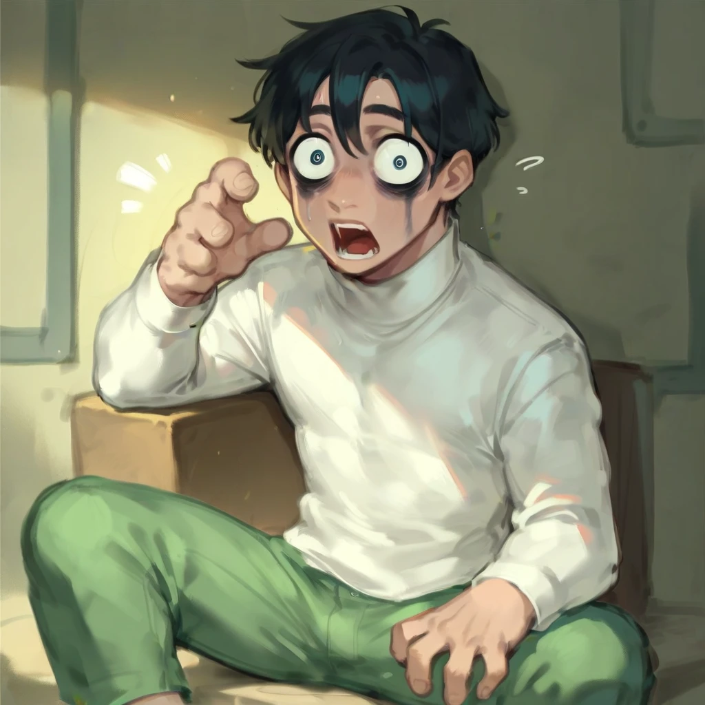 ((solo, 1boy,)), cowboy shot, standing, green hoodie, blue pants, short hair, bangs, dark brown hair,, ((peeing self, wetting self, stains,)), night time, park background, under street lights, starry sky, outdoors, seen from below, dynamic angle, blushing, bulge, (looking down, blushing, screaming, shocked expression, hands on head, standing)