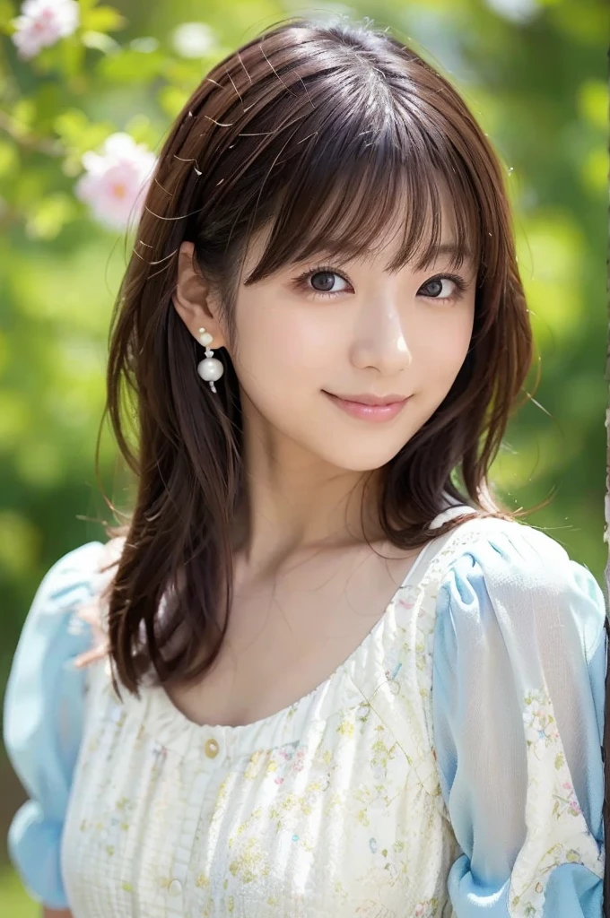 masterpiece, Highest quality, 8K, One wife, 45 years old、The right human hand, Correct human finger, Skinny Japanese woman, cute, Girlish, Delicate woman, Pure beauty, Small breasts, Very small waist, Sexy lips, Illumination, avert your eyes, RAW Photos, debt/1.8, 135mm, Canon, Anatomically correct, Bokeh，Textured skin, Professional photography, Soft Light, Professional Lighting, Backlight, film grain, (Eye and  details:1.0), Brown Hair, Medium length hair swaying in the wind, Silk blouse,
