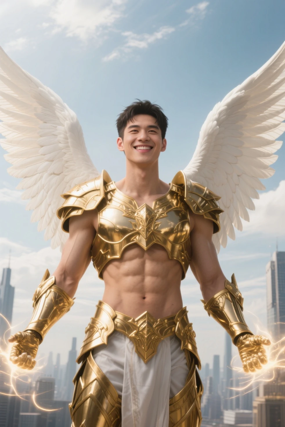 young buddha as christian angel wearing very short greek cloth,Angel wings, Korean male model, k pop idol, Song Kang Lookalike,  , muscles, head to toe, full body portrait, realistic, romantic, photograph, portrait, elegance handsome, athlete body, full frame,appeals,playful, flying in the heaven sky,