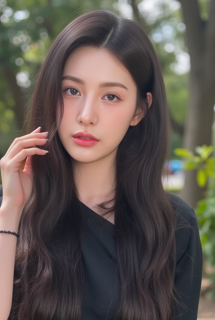 Laser ear dye，Sweet cool beauty，The background is simple and clean