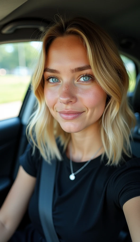 photo of a skinny blonde teen wife, bob style hair, She wears: (turtleneck high ribbed bright tight sweater:1.1), pose, high tight ribbed neck, smile, perfect fake , turtleneck top