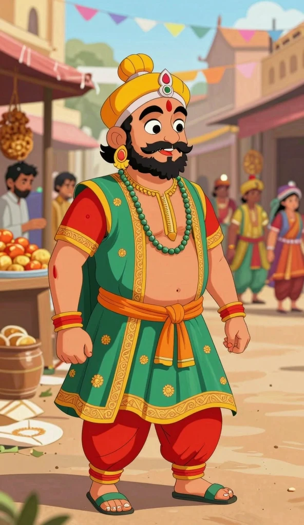 Kerala king Maveli using mobile accessories 
Maveli big size 
Belly fat men 
Skin white colour
Using Lots of gold ornaments
No beard 
Handlebar mustache 