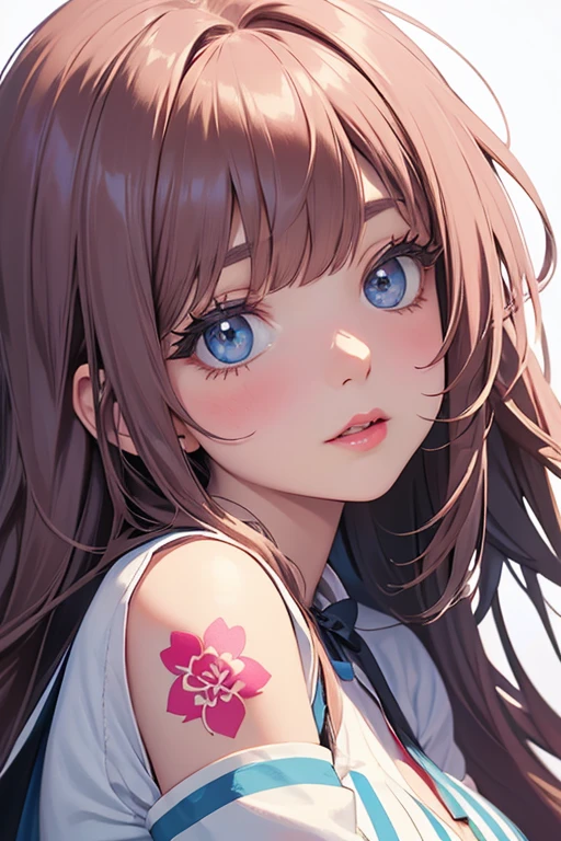 masterpiece, best quality, highres, 1girl, kizuna ai, small  ,long hair, brown hair, multicolored hair, floating hair, pink hairband, pink highlights, streaked hair, smiling