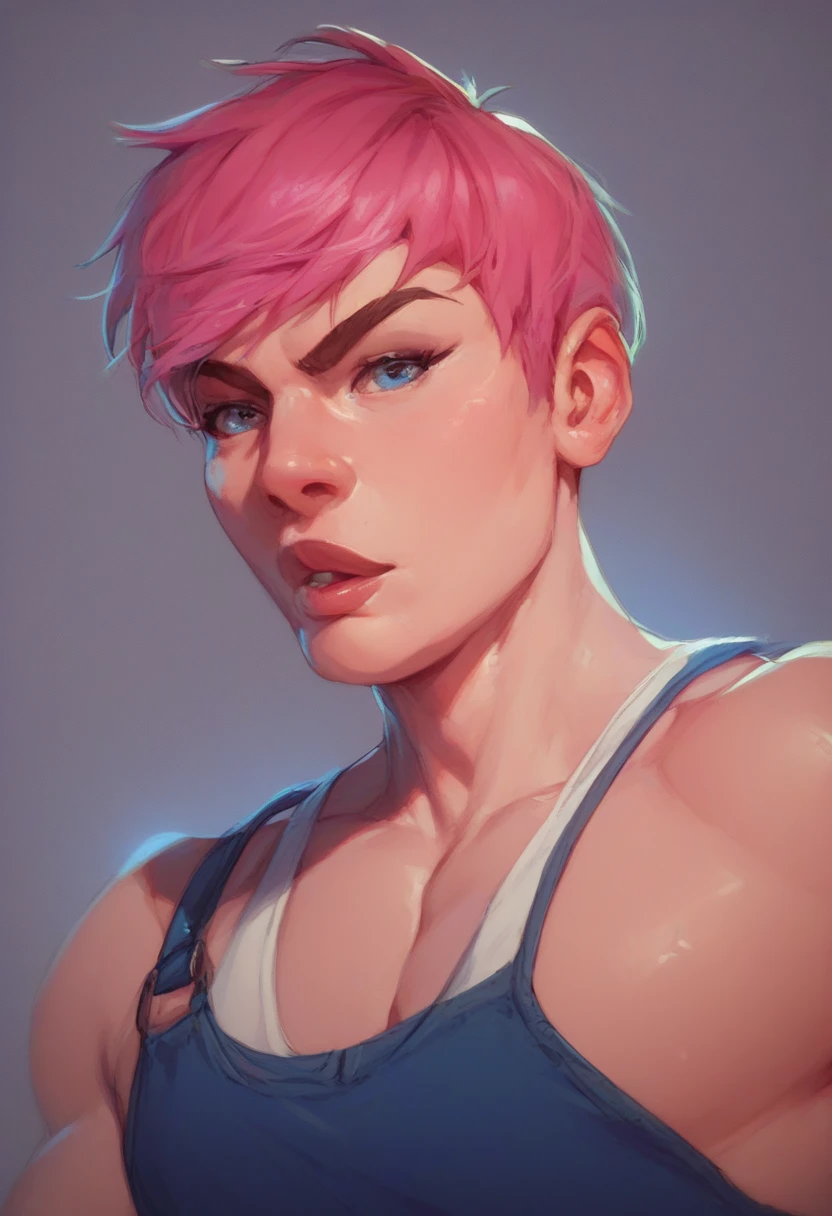 a muscular masculine man with short pink hair, wearing a gothic dress, androgynous face, (best quality,4k,8k,highres,masterpiece:1.2),ultra-detailed,(realistic,photorealistic,photo-realistic:1.37),extremely detailed eyes and lips,detailed skin and face,cinematic lighting,moody lighting,dramatic lighting,dramatic pose,detailed background,intricate pattern,vibrant colors