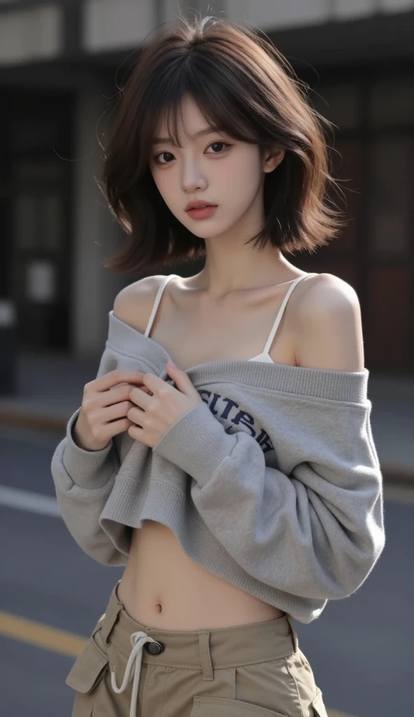 8K, RAW Photos, Fujifilm, ((Highest quality)), ((masterpiece)), (detailed), ((in the Athletic stadium )),((one girl)),長い髪と白いトップを持つアラフェアジア人woman, (no ),美しい韓国人woman, 美しい若い韓国人woman, Young and adorable Korean face, ゴージャスな若い韓国人woman, Korean Girls, Girl cute beautiful face, 韓国のwomanアイドルの肖像, Young and pretty Asian face, Cute natural anime face,Asian pretty face,((glistening eyes)), glistening eyes ,large eyes, pretty eyes,(()),(detailed),Perfect Face,((One girl)), ((clear eyes)),(scrawny：weight1.0〜2.0)iris, Elevation, space, (Natural Light), Dramatic lighting, Chiaroscuro, Emotional depth,woman,(()),((show off )), ((flat chest:1.4)),,slender, (a short bob),(well-groomed hair),delicate,Small breasts,((Small breasts)),the body is slender,Beauty,Beauty,4K quality,Young face,Big eyes,Brown eyes,Perfect Face, 17years old,breasts are very small,Model Body Type,Cute Face,Pink ,Symmetrical eyes,Glowing eyes,Natural smile,((Always show your boobs)),((Gaunt)),beautiful,((a short bob)), ((half body)),(  models hoot style),((intricate choker necklace)), (embarrassed blush:1.3),,(steam:0.8),(wet:0.8),(sweat:0.8),(trembling:1.3),(parted lips:1.4),(harf open eyes:1.6),(feeling weak:1.5), (lips),(intricate earrings),(()),((woman posing for a photo)),Photo from the waist up, Fine-boned face