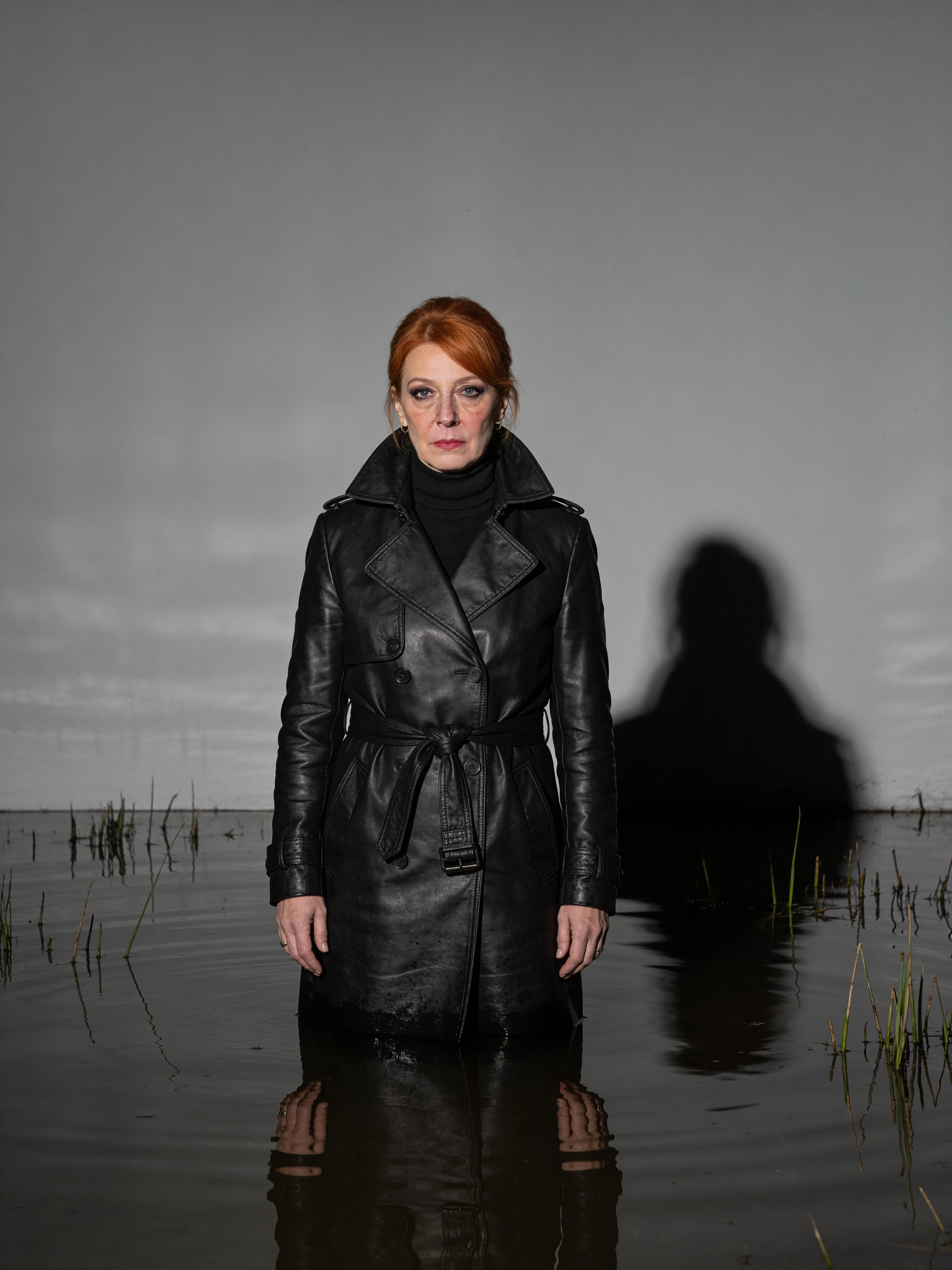 film photography, vintage, fashion shoot of female horror monster, blue night forest background