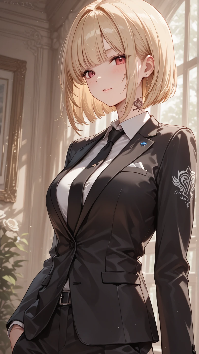Masterpiece, 1girl, solo, female, blonde hair, white shirt, black skirt, black vests, short hair, brown eyes, perfect body, cowboy shot's, standing, perfect arms, perfect leg