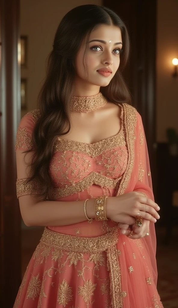 :1.1、smile、Cowboy Shot、 are visible、Abdominal muscles、((Beautiful young Indian woman))、(Dark Skin)、Black Hair、((Big Breasts))、((Intricately embellished sari dress))、(((Ultra tight pink saree)))、Lots of accessorieaharaja、Bollywood、Slender women、 8K Ultra HD,Detailed face、Delicate texture, (((Trendy hairstyle)))、Taj Mahal、Temples in India、Beautiful and majestic palace、((Delicate photo))，(Girl Astepeace RAW Photo Details:1.25), (Highest quality:1.6), (Ultra-high resolution:1.5), (Realistic:1.75), 8K resolution, Canon EOS R5, 50mm, Absurd, Very detailed,Cinema Lighting、