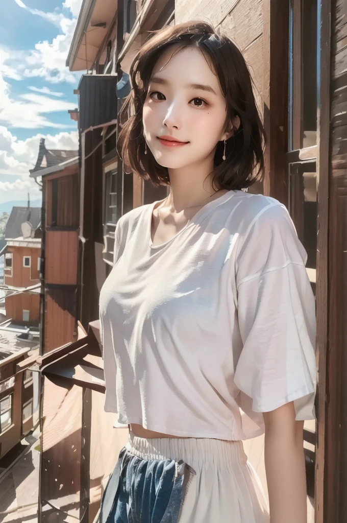 Tabletop, Highest quality, figure, Very detailed, In detail, High resolution, 8k wallpaper, Perfect dynamic composition, Beautiful fine details, ,Straight Hair,、Natural color lip, Bold sexy pose,smile,luxury house room、20-year-old girl、cute、sexy shot looking at camera,Ultra-realistic raw photos,My chest is open、whole body、Thighs、Sexy pose、Leg spread、White、T-Shirts、 are visible