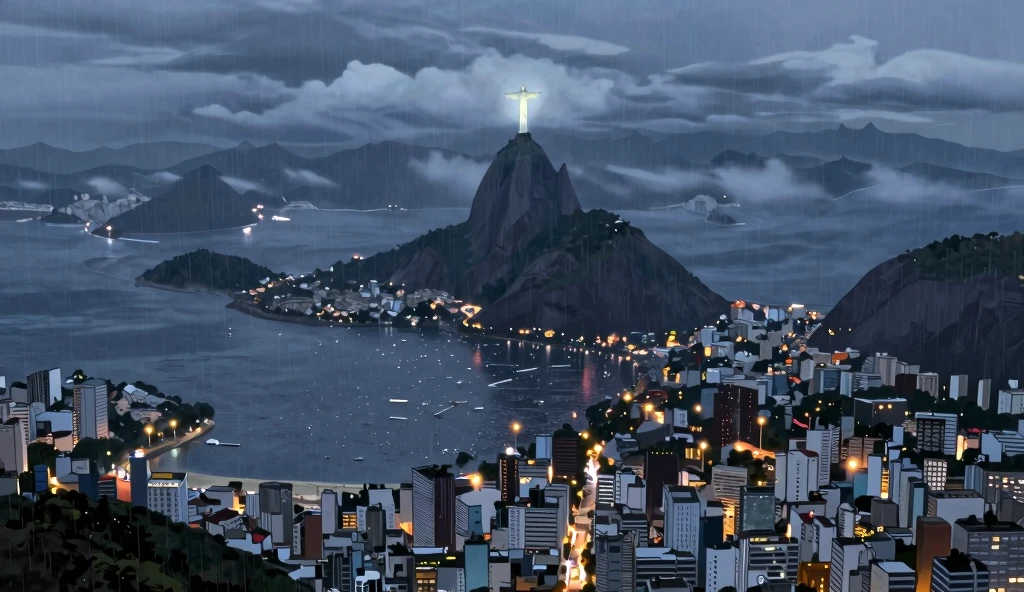 Reality,4K,8K, Vibrant and colorful night scenery ,Brazil,Rio de Janeiro,Christ the Redeemer ,grayscale