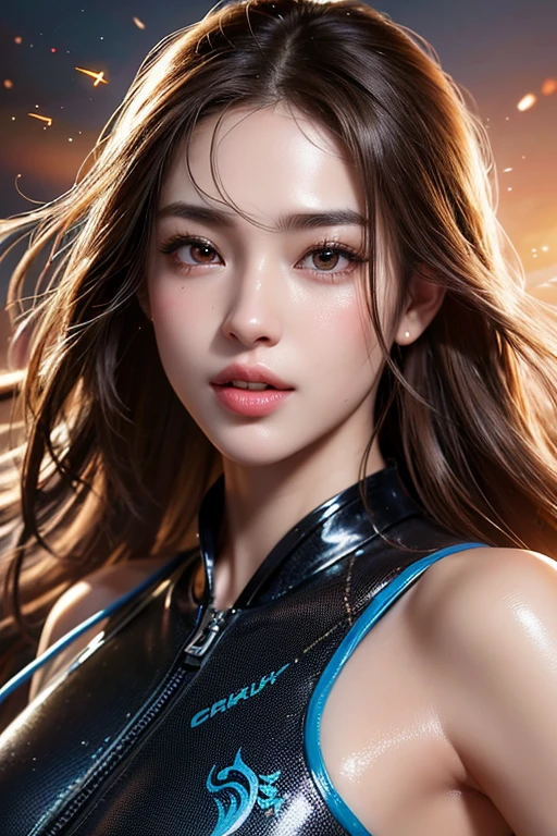 ((gymnastics arena:1.3)), ((Highly detailed skin), Beautiful realistic face, White skin, Pointed , Small , Perfect , Realistic eyes, Natural Eyes, Brown eyes, Accurate eye focus, Accurate limbs), (Hyper Realist, Ultra-realistic, 4K, Attention to detail, Ultra-high resolution, Highest quality, masterpiece, Presence, dynamic, Uplifting, bold, Sharpness), (Thinning hair:2), (Soft Hair:2), (Straight hair:1.5), Long, slicked bangs, Light copper amber hair, Hair on one eye, (Twin tail hair), (Female gymnast, Detailed costume, Wearing a long sleeve leotard:1.5), Shiny long sleeve leotard, Metallic colors長袖レオタード, Racing long sleeve leotard, Gymnastics Long Sleeve Leotard, (High leg long sleeve leotard), Long sleeve leotard with crystals, ({Metallic red color| Metallic navy color| Metallic purple color| Metallic pink color| Metallic gold color| Metallic silver color| Metallic black color| Metallic colors}Long sleeve leotard colors), (:1.3), Tall, Elongated arms and legs, Crouching, M-shaped split, (Squat:1.2), Squat with your  apart, Spread your legs, The long-sleeved leotard is digging into her , barefoot, Looking into the camera, smile, (Underhair does not grow), 