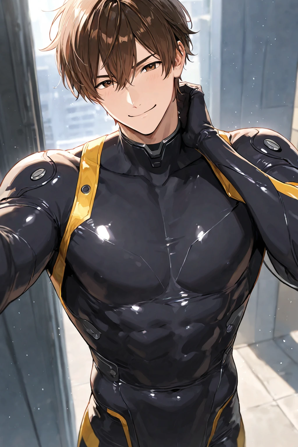 (masterpiece), best quality, expressive eyes, perfect face, mature male, (1boy, handsome man), solo, blond hair, messy hair, , red eyes BREAK black , muscle growth, standing, suit, smile, grin, desert, sand, landscape, day