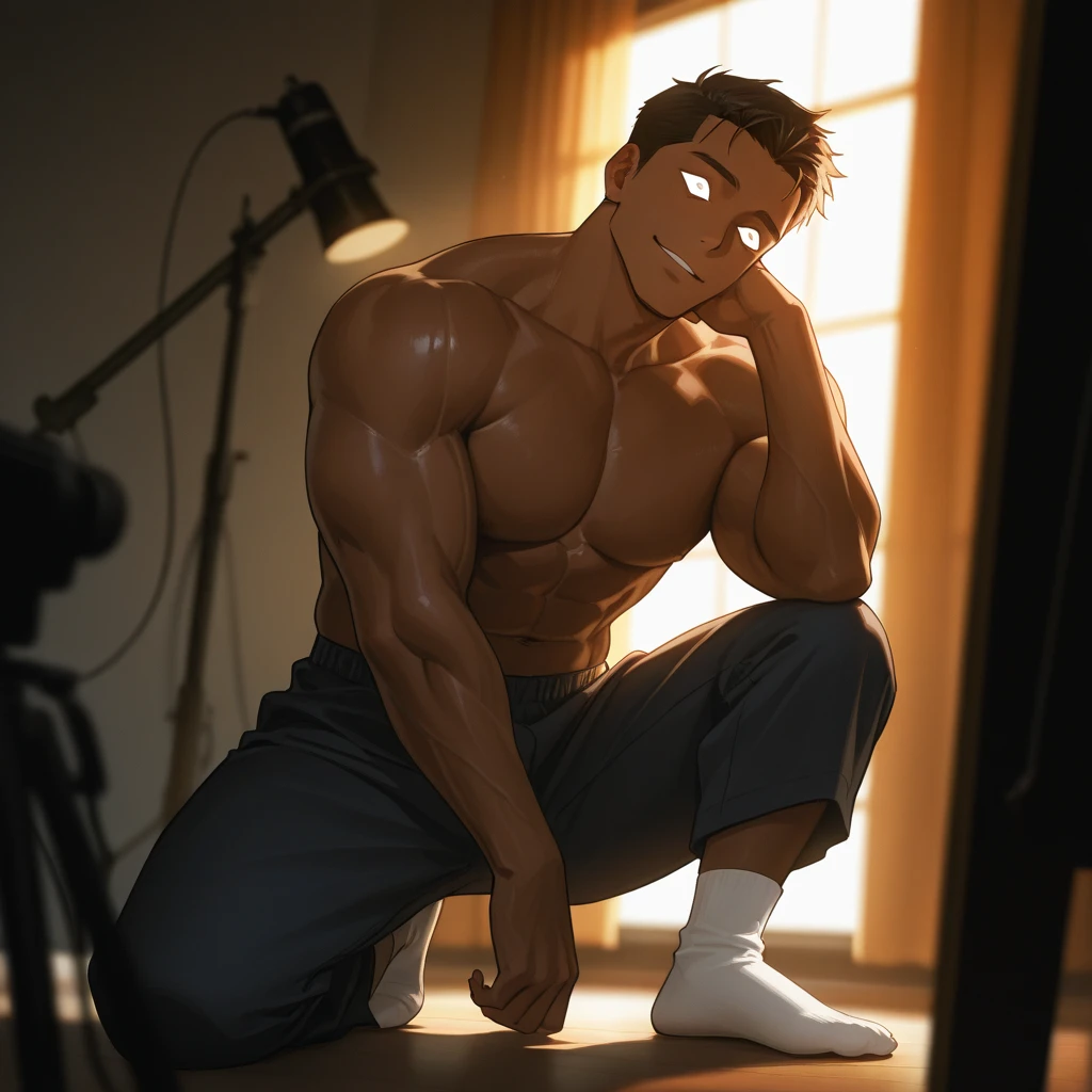 1 boy ， boy，20yr old，Handsome，musculature，Raised ，k hd， tmasterpiece，8K，Only white ，Short socks， all over， ，massive bulge，A  pose，Trembling，full-body view