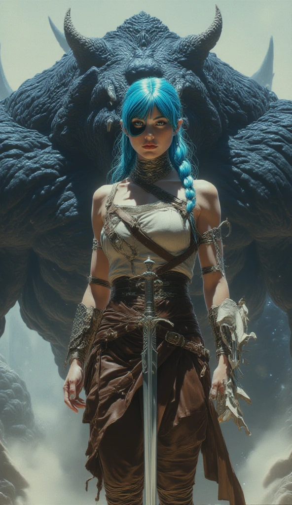 Helen Skelton, in Braveheart, close-up action shot from ground level,  Celtic warrior with blue warpaint, woad, sweating, damp hair, on a bloody battlefield