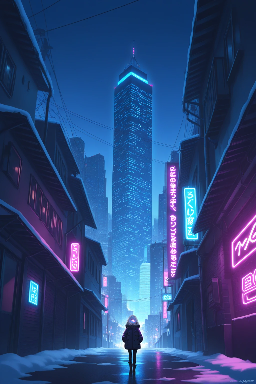 cidade, Lo-fi, Noite, azul e roxo, retro