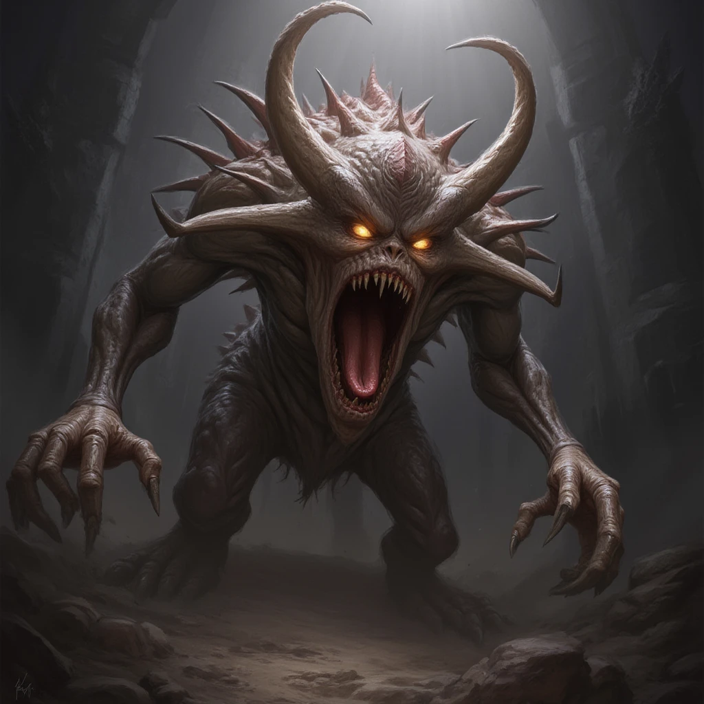 a close up of a demonic creature with a red light on its face, one a demon-like creature, one a demon - like creature, cacodemon, dragon  art, z'gok. 8 k hd resolution, balrog concept art, monster concept art, hyper realistic fantasy monster, fat ripped satanic creature, fire golem creature