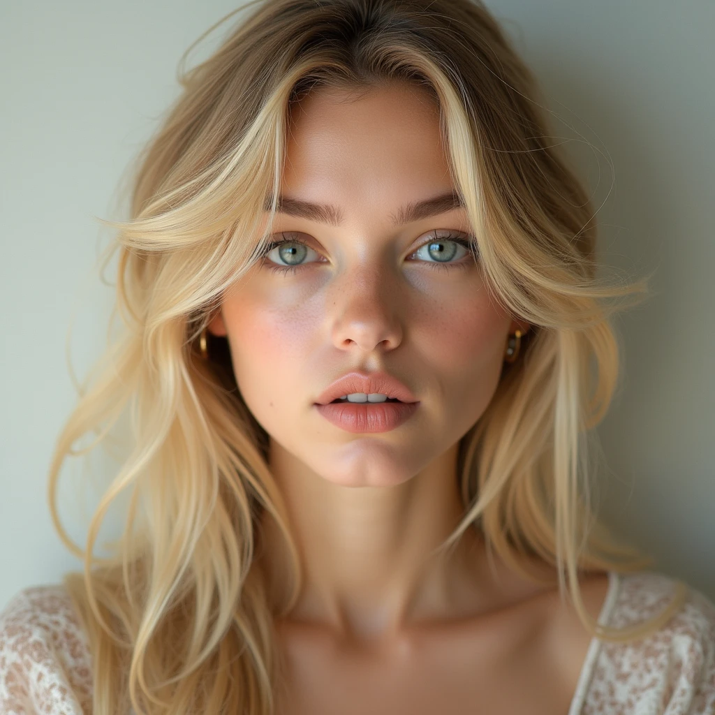 ((((collage art)))). sepia, masterpiece, best quality, magazine clippings. close-up of the face portrait of Russian  big fat woman, very beautiful fragile Russian, . she has long blonde hair, she is wearing gray vintage dress. mix of old russian newspapers clippings on background