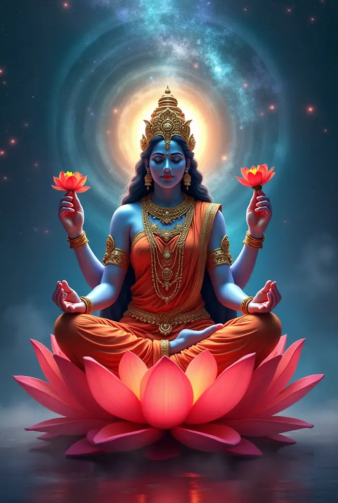 Lord Vishnu and Goddess Lakshmi together in Vaikuntha, Vishnu with blue ...
