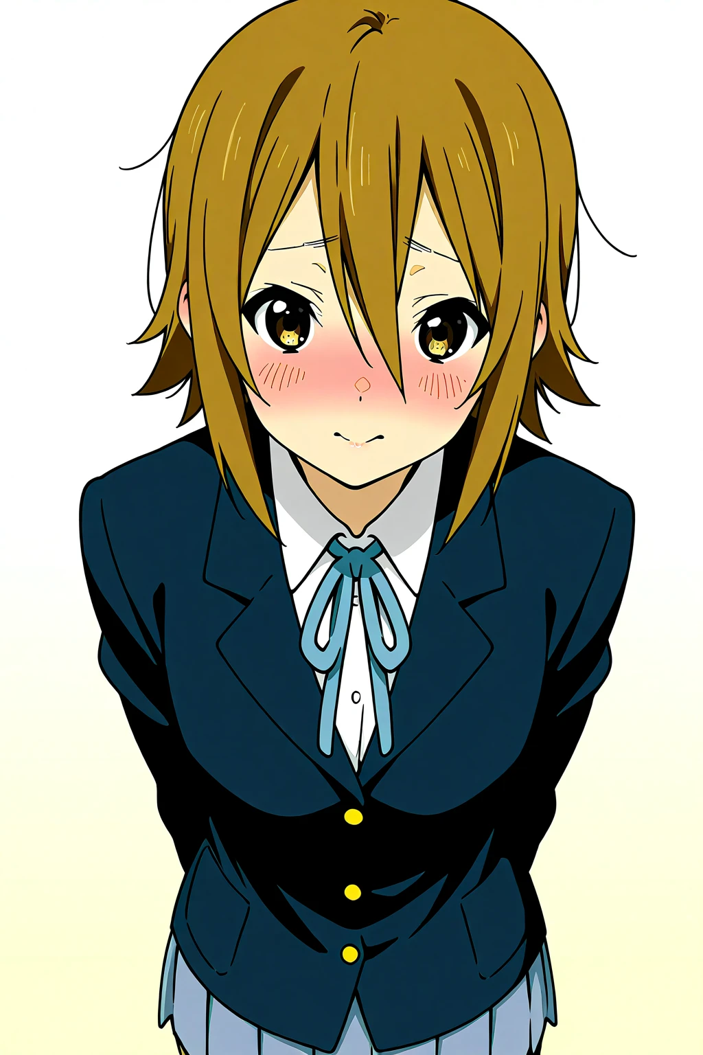 Kasugano Urara, blonde hair, twintails, pink scrunchie, brown eyes, high quality, solo, lying, on back, arms up, spread arms, closed mouth, on grass, (cowboy shot:1.5), looking at viewer, smile, best quality,