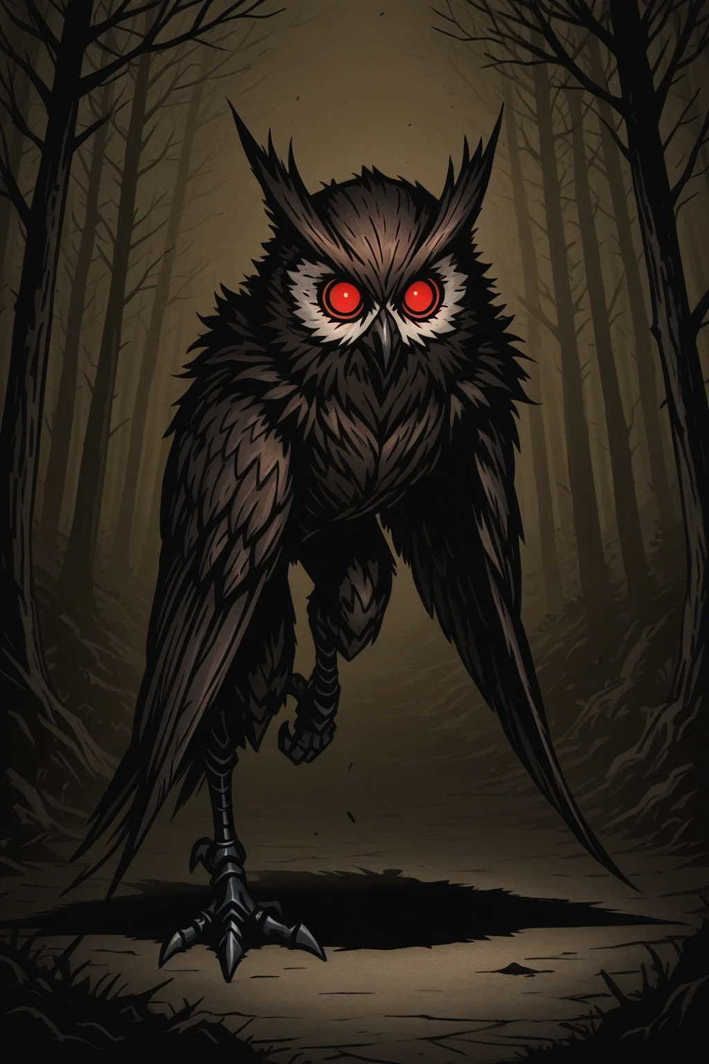 Fluffy cute ball that is butterfly, dark red fluff, vivid orange and black wings, crimson glowing eyes, evil incarnite, masterpiece, best quality, ((In Lovecraftian  style))