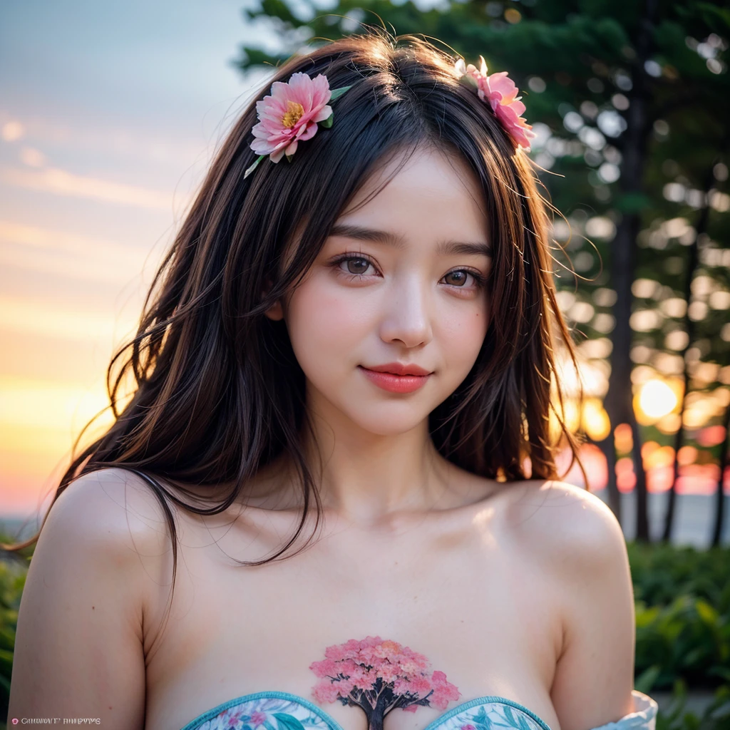 there is a woman with a flower crown on her head, inspired by Yanjun Cheng, soft portrait shot 8 k, closeup fantasy with water magic, artwork in the style of guweiz, anaglyph effect ayami kojima, inspired by Russell Dongjun Lu, hyperrealism artstyle, hyperrealistic digital painting, photorealistic digital painting, Brandon Wolfel