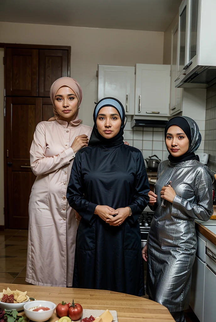 women dressed in Muslim clothes mixed with English, Arabic and Indian 