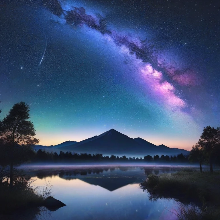 highest quality、Landscape painting、nature、night景、night、bigmoon、Starry Sky