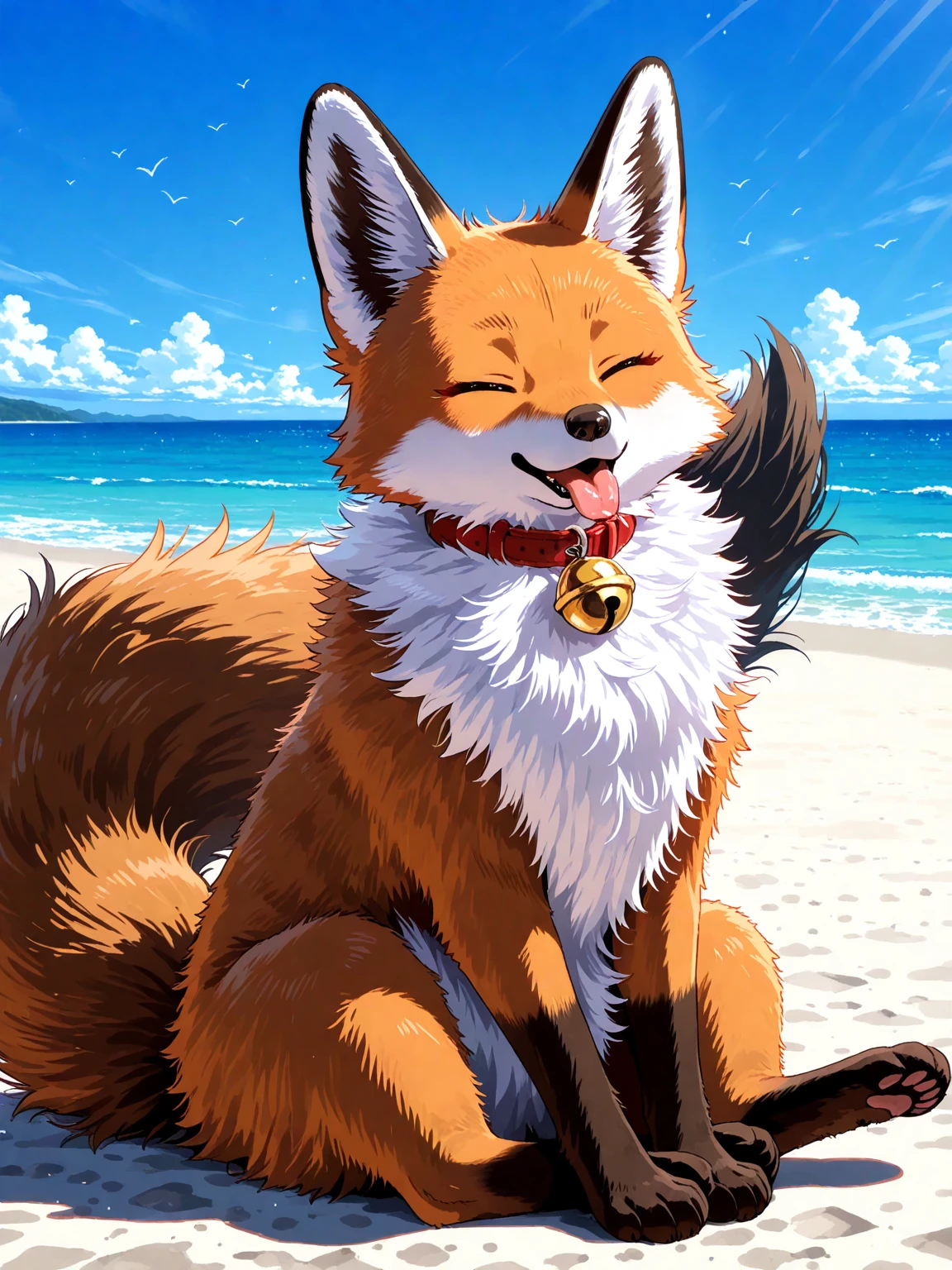 hairy girl, young, Shibainu，, Yellow Eyes, Small breasts, Detailed body fur, , masterpiece, Anime Style, Two-tone body fur, brown body fur, clear brown body fur, Shiba Inu， tail, Detailed face,  Fine grain, Detailed body,  Beach, sunny, Fine hand, Shining Body, Shiny body,  Embarrassed face,  :3, foot hits three toes,Completely ，Completely のまま，，Lift both legs up，Please turn your crotch towards me，，お， line，Embarrassed expression，humiliation，，Lots of characters around，Close your eyes，
