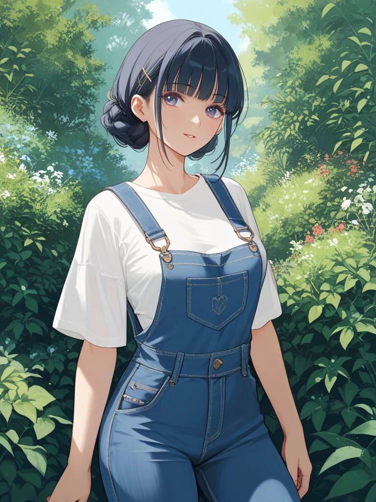 ((Highly detailed illustration)), High resolution, ((extremely detailed and beautiful background)), (Professional illustrations), (Official Art), ((Ultra-precise depiction)), ((Super high-definition description)), (beautiful:1.2 Midea:1.2), beautiful detailed, Complex:1.1, Light Flower, Soft Shadows, (Bold Line:0.6), (Young girl), (Teen), ((cute)), (highly detailed beautiful face and eyes, , Firm ), Oily skin, ((Black Hair)), ((Iris)), ((Bob and (Short Ponytail))), Thin pubic hair, cute 素敵, (bright personality), smile, Open your mouth, wave hands, View your viewers, (Farmer), Practical overalls or durable work trousers, Checkered shirt with rolled up sleeves, Durable work boots, A quiet village nestled beside lush green grasslands, Cottage with thatched roof, winding flow, Locals々are living their daily lives., Dynamic pose