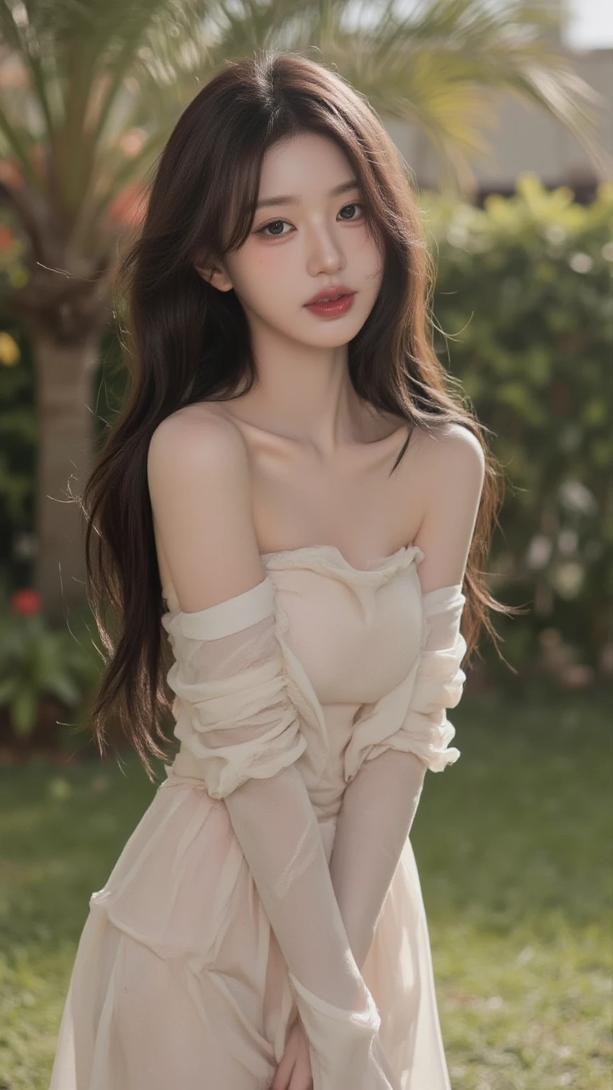 best qualtiy，tmasterpiece，超A high resolution，（真实感：1.4），RAW photogr，1girll，cropped shoulders，in the darkness nigth，deep shading，low tune，cold light，Square face with charming eyes，A sweet smile，Dressed in black lace，parks，lakes，the woods，（（Rose flower：1.5，）），A high resolution