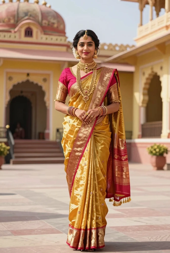 A beautiful Kerala woman adorned in a traditional Kasavu saree, her hair gracefully decorated with fragrant flowers. She stands proudly, embodying the vibrant spirit of the Onam festival and the enduring cultural traditions of Kerala."