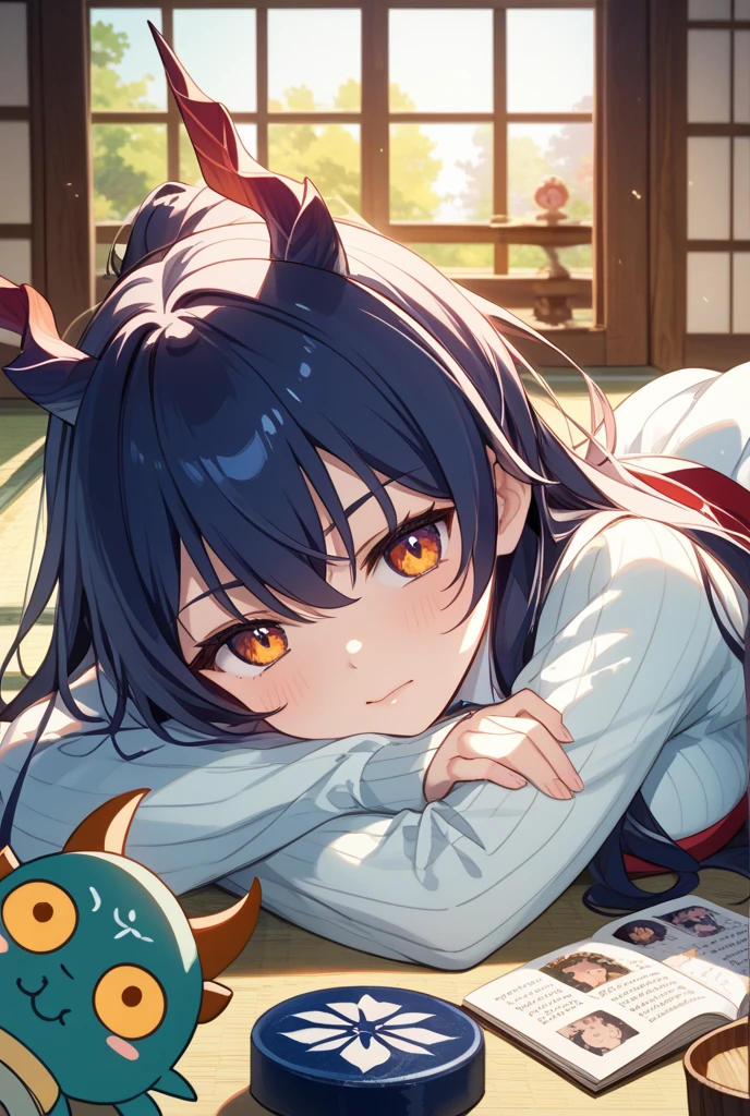 (((One girl))), 10years old, cute, (((Kuritan Lola))), kimono,  (closed eyes), (nose blush), (closed mouth), break, (((School classroom))), (((At dusk))), break, (((prone bone))), (()), (((,))),((( in ))), break, Shiny and smooth hair, (Bright smile:1.2), ((Image Processing Algorithms：1.2)), Very detailed目, highest quality, Ultra HD, High resolution, Beautiful and vivid illustrations, break, High Contrast, Tonal correction, Ultra-realistic oily and shiny skin, Super quality, High resolution CG Unity 8K 壁紙, RAW Photos, Accurate Fingers, (((Perfect ))),(masterpiece:1.2) , (highest quality:1.2) , (Very detailed:1.2)