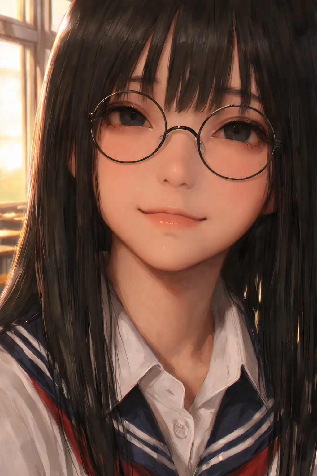 (masterpiece, highest quality), One Girl,  Satou, Satou, Glasses, 赤いフレームのGlasses, Sailor suit, Satou, Glasses, 赤いフレームのGlasses, 