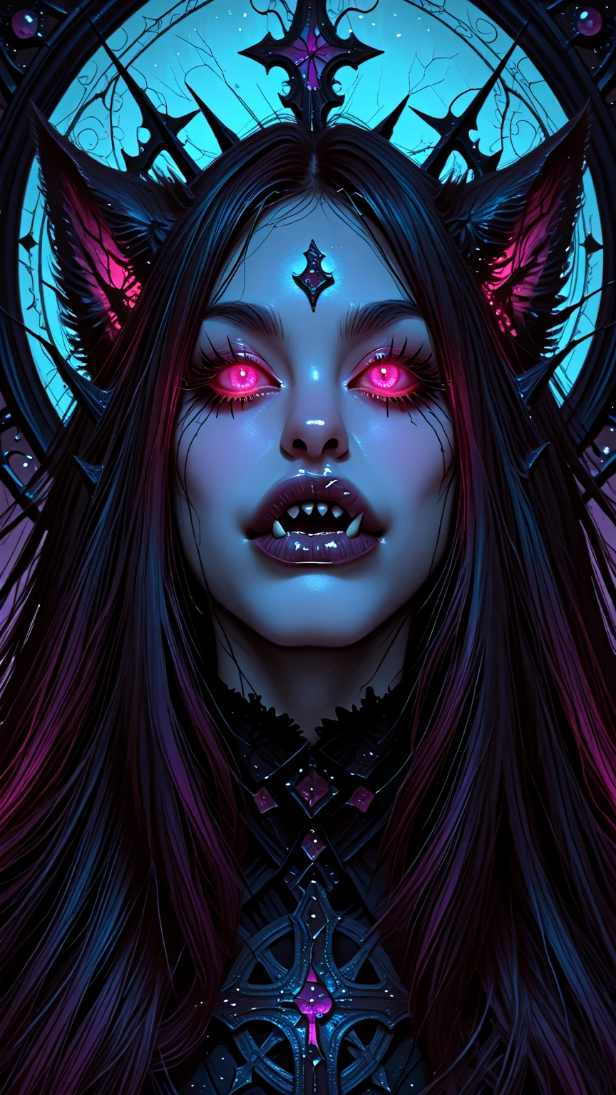 Art nouveau inspired close hero portrait of a pale vampire with sharp ...