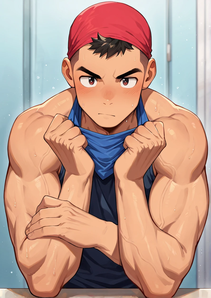 2 Boys,Casual clothing,Age difference,Blondes and brunettes,Sit on your lap,Hug ,Modern Room,(Fine grain),Detailed skin,masterpiece,Well-trained muscles like a bodybuilder,Bigger muscles,Ecstatic expression,照れ顔,