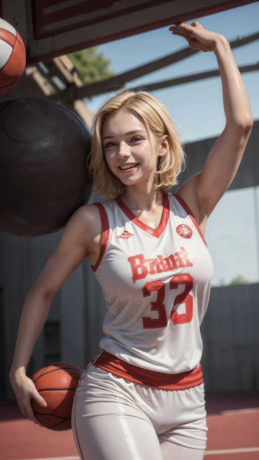 A girl with wheat-colored hair below her shoulders. In a blue sports suit, adidas in the style of the 90s stands in the room, a carpet hangs on the wall behind.
Garland "happy birthday". The girl is holding a sausage sandwich with a festive candle stuck in it,