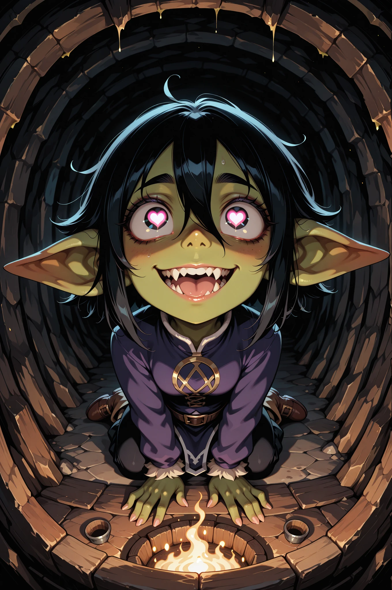 ((goblin))) , (((woman))) , (((small in height))) , (Completely ) , (((Short eyebrows))) , I'm tanned , (((Very small in stature))) , ((small breasts)) , ((black hair)) , (short hair) , (((I'm ))) , (((cheeks are red))) , ((( )))) , front , drooping eyes , (((Black eyes))) , (I'm thin) , (全身がfrontを向いている) , cave , 2D , (((There are tentacles in the ))) , ((With )) , big  , Tentacles and  activity , () , (()) , ((Lots of tentacles in the background)) , (()) , sitting , tentacle  , female  open , 2d