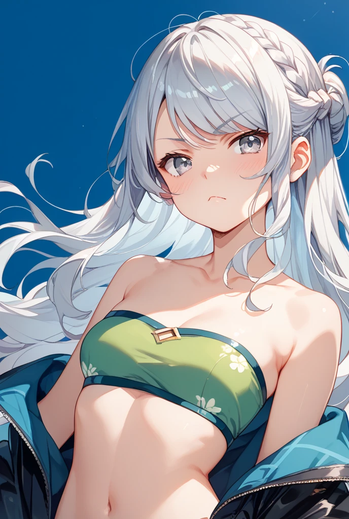 ((shylily)).   best quality, masterpiece, , ,short, , white hair,low ponytail, purple eyes, Eugene Cleese, thin twintails,, Ocean Beach, Ocean, white dress, white skirt, white one piece, straw hat,  (((Shy))), (happy), Leaning forward, summer, from above, lend a helping hand, Smile,