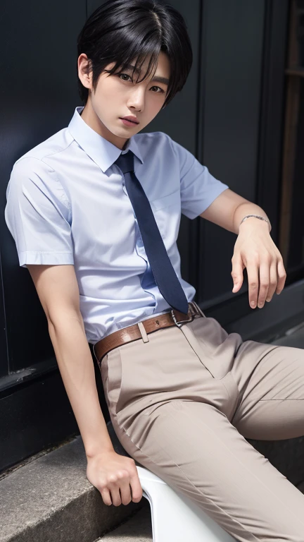 Depict Nurdinov Arafat Vakhitdinovich, a boy of wisdom and calmness. The name Arafat is associated with nobility and knowledge. He appears as a calm and thoughtful . He has light hair and kind eyes. Arafat is dressed in a neat shirt and pants, emphasizing his serious and thoughtful approach to life. Around him, there is a cozy atmosphere — books, notebooks, and writing tools, indicating his love for reading and studying.