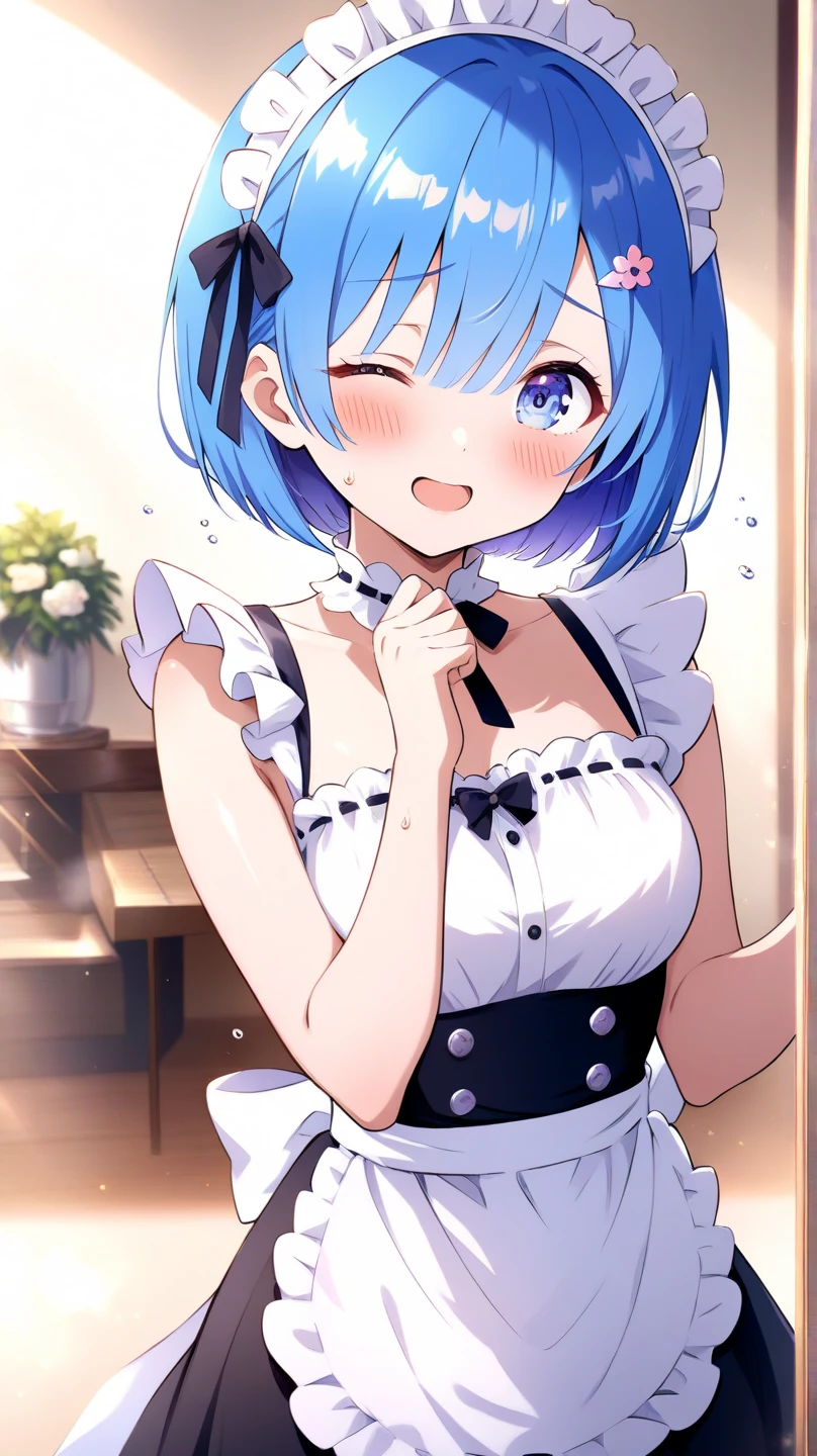 Girl、Blue hair short、