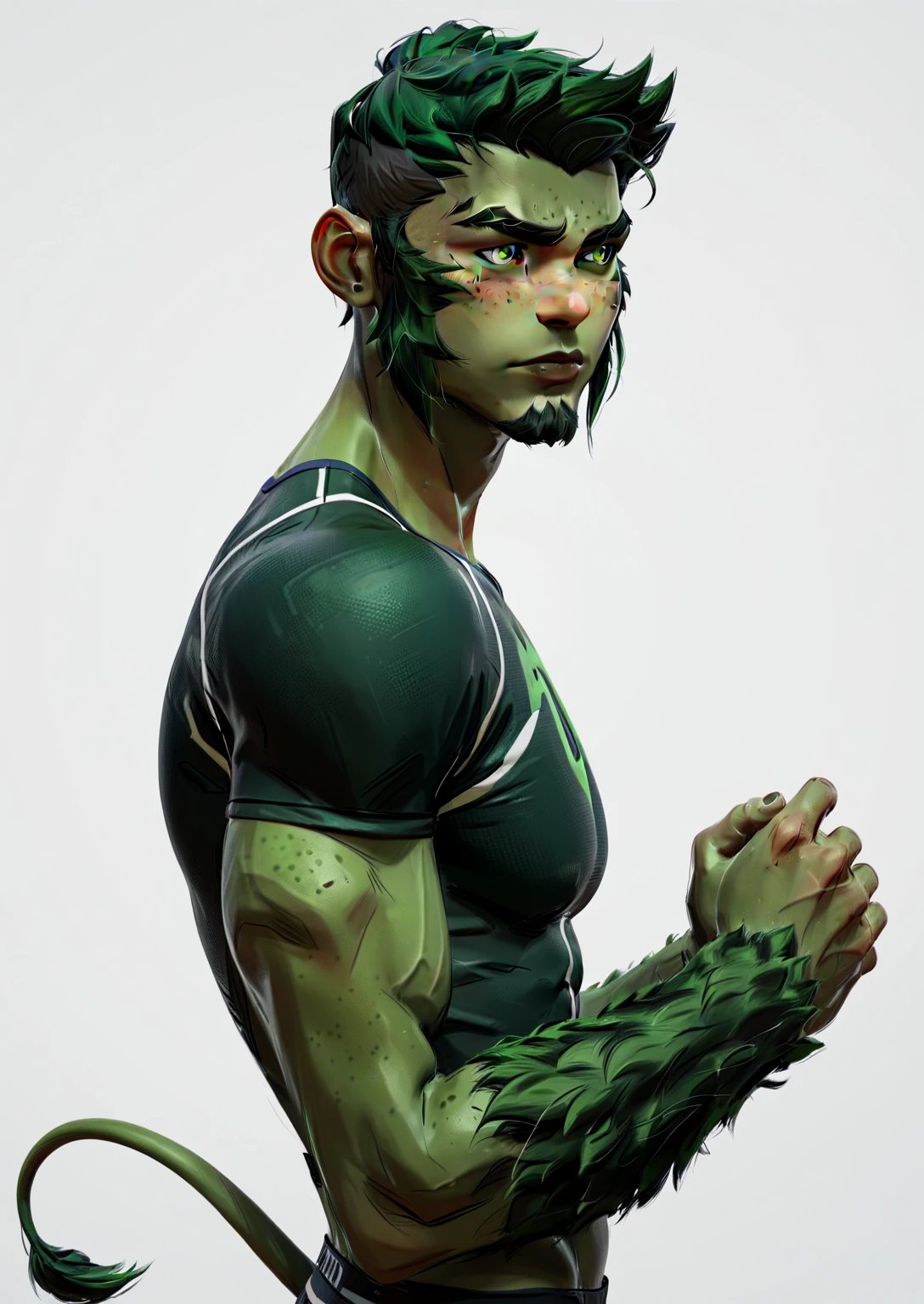 leaf-man, so many leaf growing from his skin, cute, 20-years-old, Embarrassed look, slender body, Asian, Eyes Wide Open, crew cut hair, detailed skin, masterpiece,