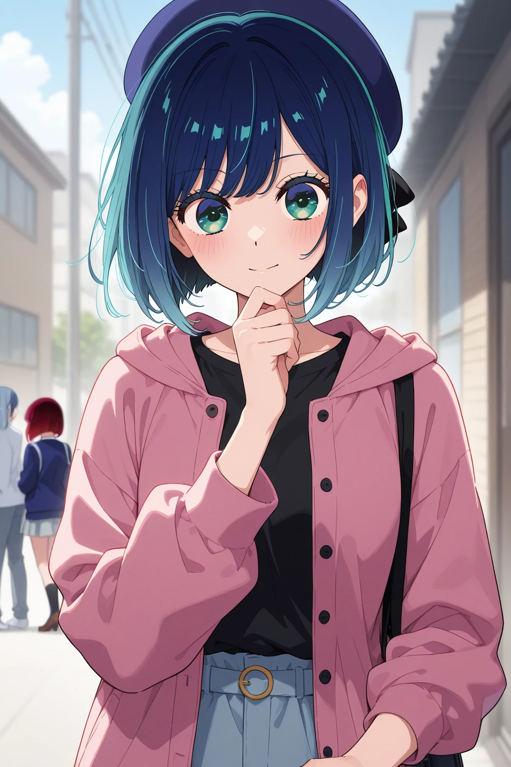 masterpiece, best quality, absurdres, 1girl, closed mouth, <lora:kurokawa_akane_v1:0.8> hmakane <lora:Lgirl-v6_500steps:-1.5>, blue hair, short hair, gradient hair, , (symbol-shaped pupils:1.2),, BREAK weater dress, turtleneck, killer sweater,
(looking at viewer), (tsurime) <lora:Tsurime:0.75>,, (nice hands, perfect hands), <lora:GoodHands-vanilla:1>, <lora:school_lockers_v0.5:0.7> lockers,
,
BREAK , (perfect ), Medium Full shoty, <lora:NoChichiBukuro:2> <lora:EraseGroinSkirt:1>, Volumetric Lighting