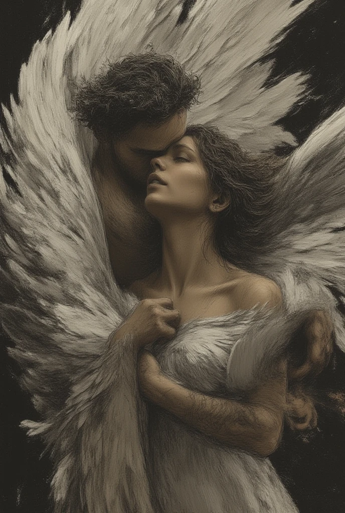 ((( man and woman))), ((())), (((full body))), hugging, (((flying over dense sunset clouds)))