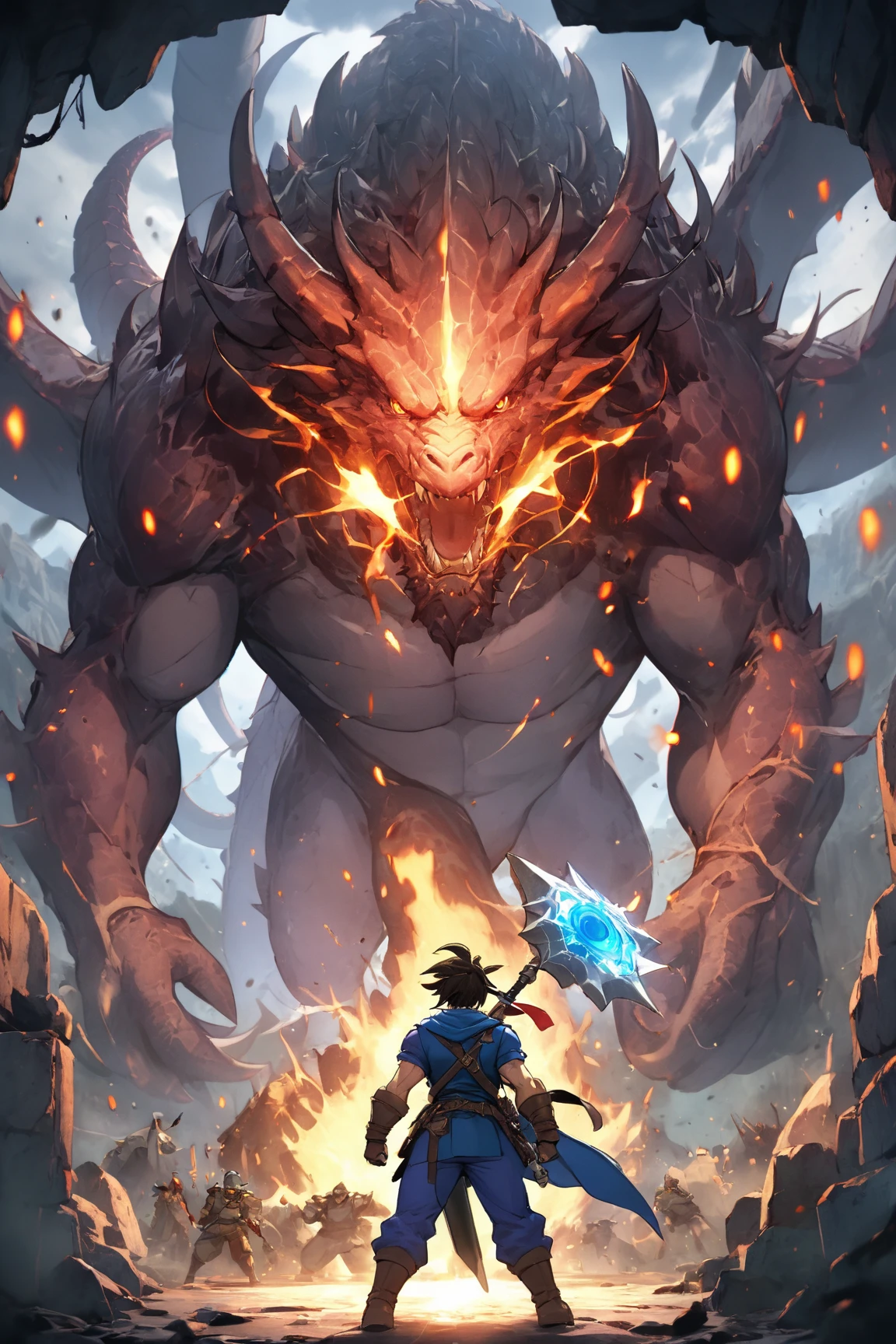 Create a striking anime illustration depicting a Hindu and Indian-themed mecha, boasting four arms and battle scars, fiercely battling a monstrous serpent adversary in an intense, action-packed scene."