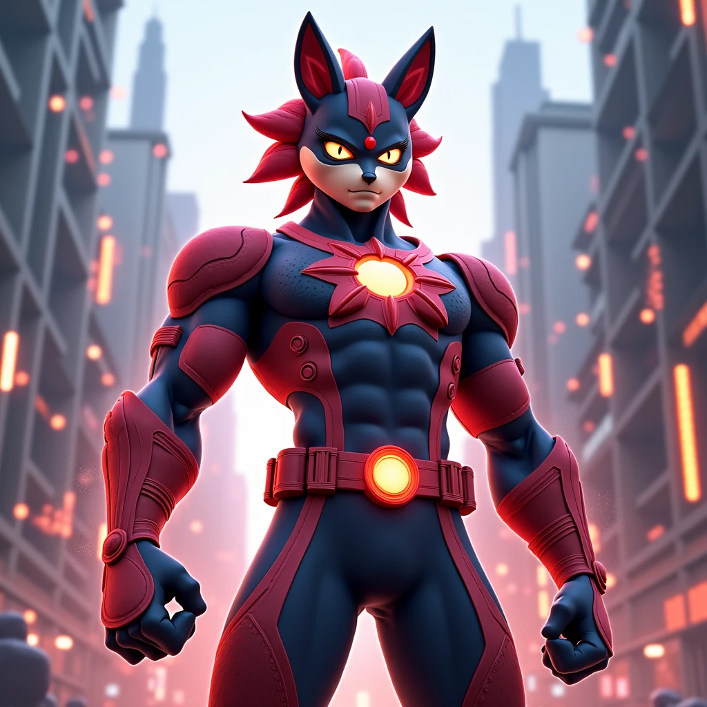(((masterpiece:1.5, 4K, 8K))), a full body high quality digitally drawn rendered image ((by SEGA)) of A solo male tall anthro ((gunmetal grey hedgehog)), (((fuzzy, movie sonic style quills:0.9))) with glowing green eyes, (((tan muzzle))), wearing a (((sci-fi ))), chiseled abs, defined , stands in a neon-lit cyberpunk city The android's is adorned with (((black coloring:1.5))) with (((crimson accents:1))), with intricate android seams, creating a futuristic look. the android has a smirk on his face