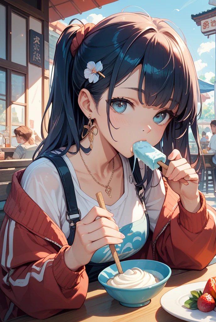 konosubaMegumin, Megumin, short hair, Black Hair, (Red eyes:1.3), short hair with long locks,happy smile, smile, Open your mouth,Tank top shirt with open mouth,Shorts,barefoot,barefoot,Holding and eating ice cream with right hand,Sitting on the sofa,whole bodyがイラストに入るように,morning,morning陽,The sun is rising,
break indoor, room,
break looking at viewer,whole body, (Cowboy Shot:1. 5)
break (masterpiece:1.2), Highest quality, High resolution, unity 8k wallpaper, (figure:0.8), (Beautiful attention to detail:1.6), Highly detailed face, Perfect lighting, Highly detailed CG, (Perfect hands, Perfect ),