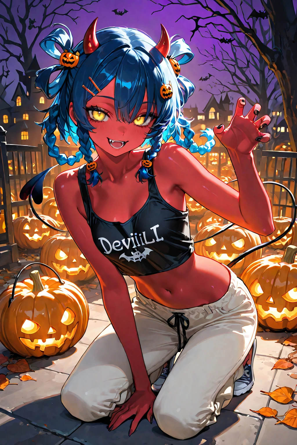 (White background:1.3), (extremely detailed fine touch:1.3), (hard light, studio light, light rays, dappled light, reflection, shadows, ray tracing:1.0), (2D:1.3), devil girl, (super very silver short hair:1.3), blunt bangs, (yellow glasses:1.3), underrim, headphones, devil's wings, white skin, Tsurime Eyes, (glowing eyes:1.4), evil smile, (fangs:1.2), tongue out, drooling, red cheek, mini dress, medium breasts, clavicle, cleavage, cowboy shot, bat, hell