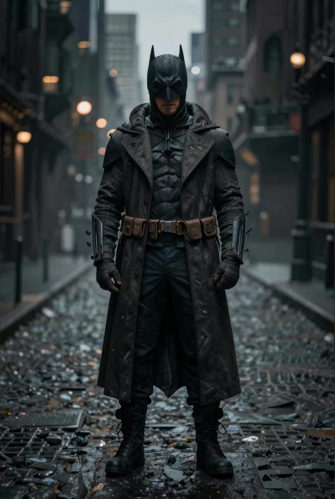 Batman in Wild West style, wearing Cowboys black lather clothes, eye mask, Cowboys hat and bring a pistol, in cowboy city, cinematic, extreem realistic, extreem detailed, extreem Sharp, super high resolution image, best quality photo,