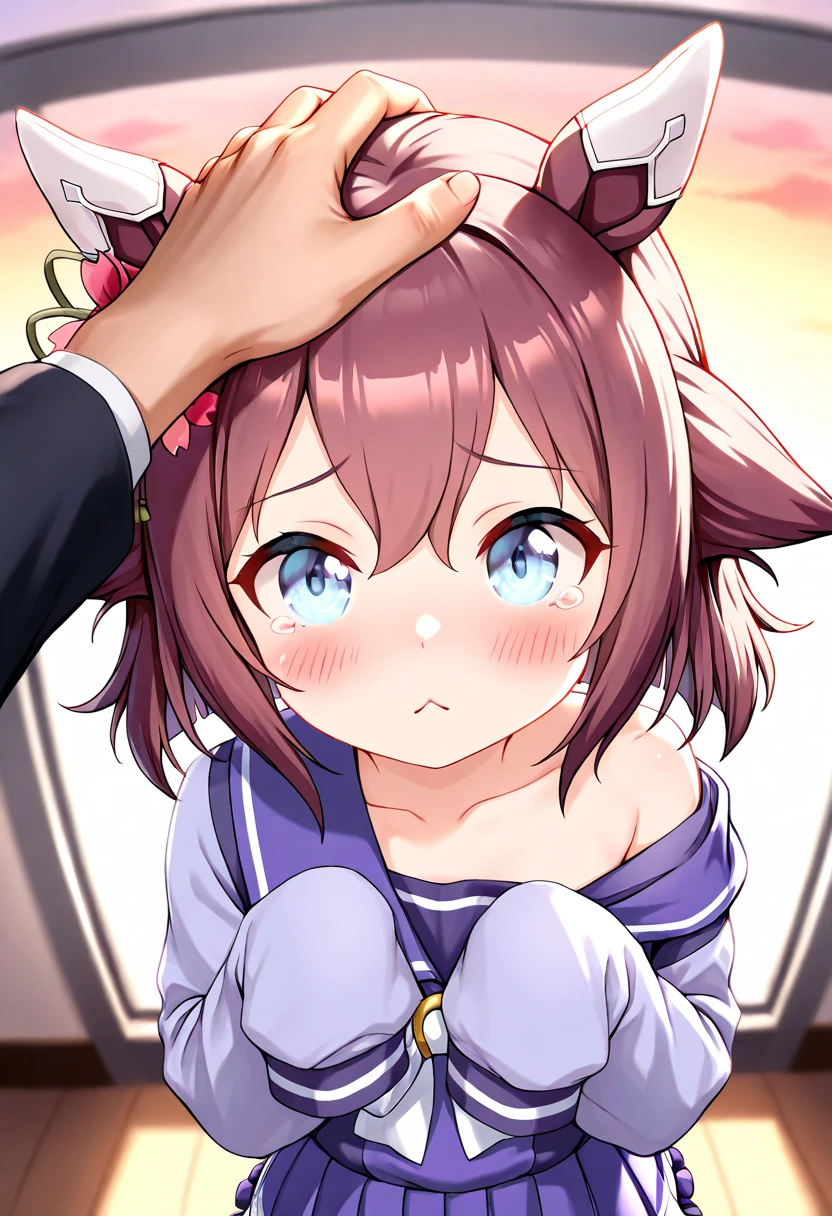 masterpiece,best quality,ultra detail, 1girl anyapetite,chibi,classroom,,shy,eden academy uniform,capelet,comic